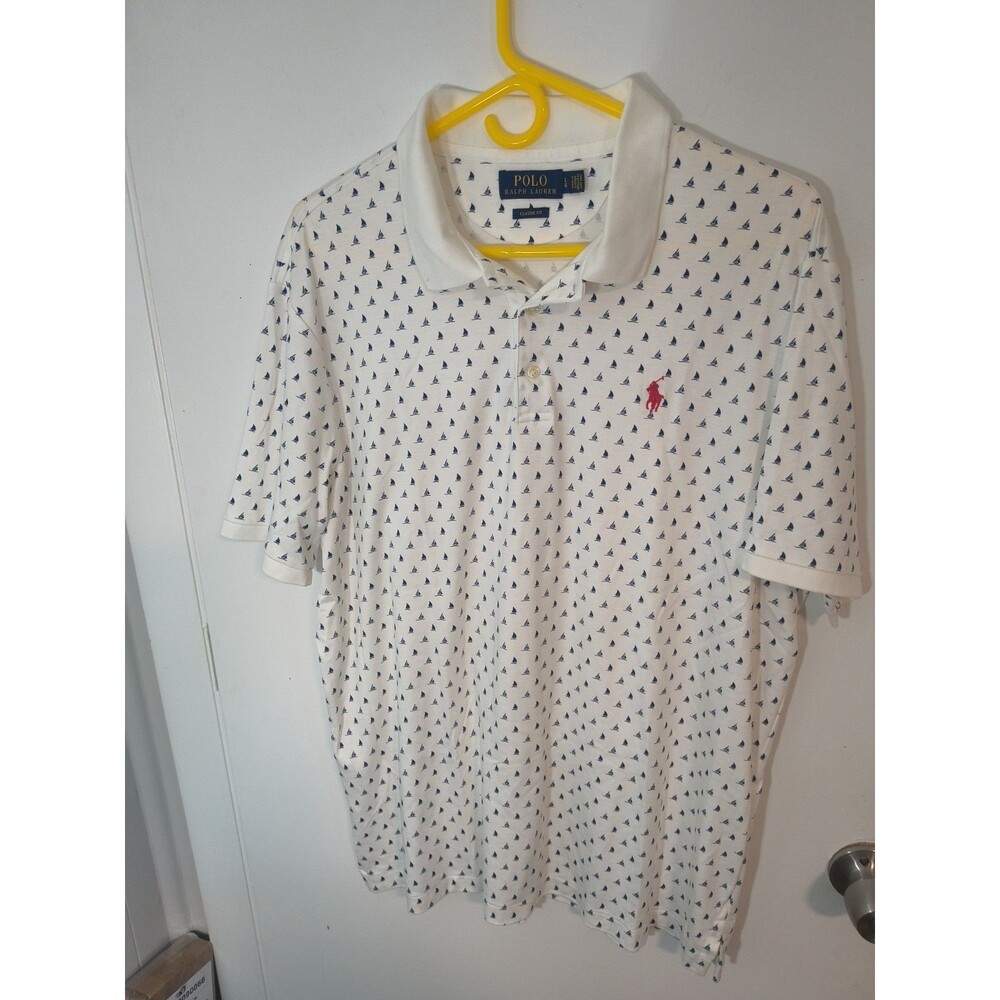 Polo Ralph Lauren Mens Sailboat All Over Print Golf Polo Shirt RED Pony Sweet